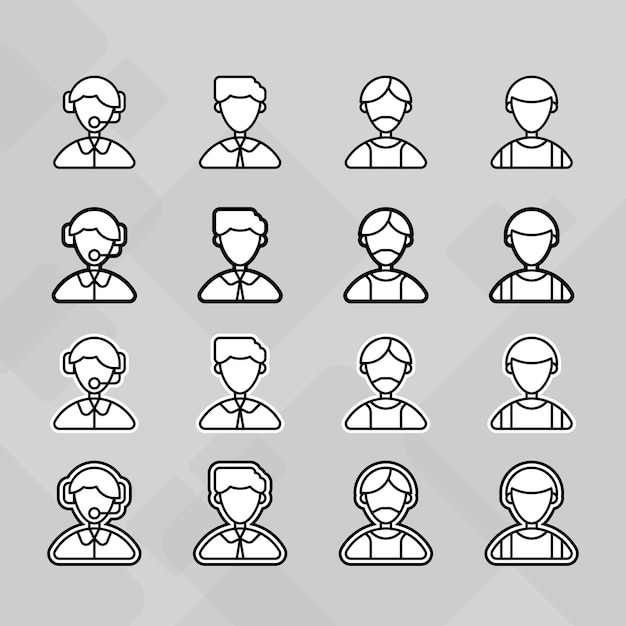 Personas íconos de avatar establecer profesión trabajo día de trabajo plano con esquema para el sitio web medios sociales