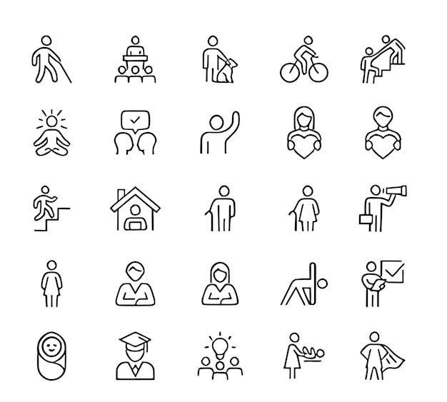 Personas Iconos editables en línea Ilustración vectorial en estilo de línea delgada moderna de iconos humanos básicos