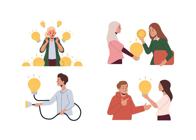personas con idea de bombilla en vector de ilustración de estilo plano