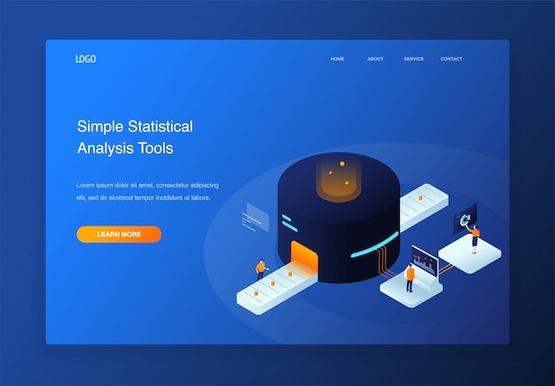 Personas de ilustración isométrica 3D interactuando con gráfico circular, análisis de datos, página de inicio