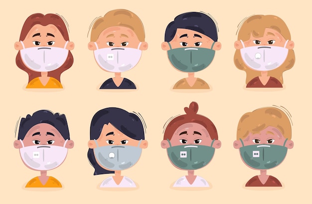 Personas con ilustración de máscaras médicas