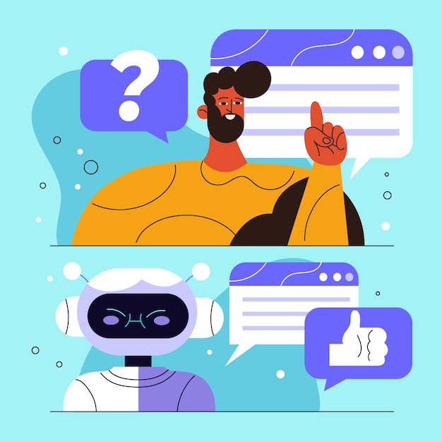 Personas interactuando con la ilustración de la aplicación de IA
