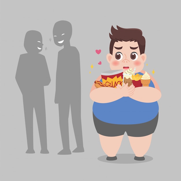 Las personas intimidan al hombre gordo, más el niño de talla grande tienen algo de intimidación y se sienten molestos por su obesidad