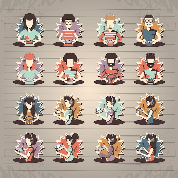 personas jugando videojuegos retro vector ilustración diseño