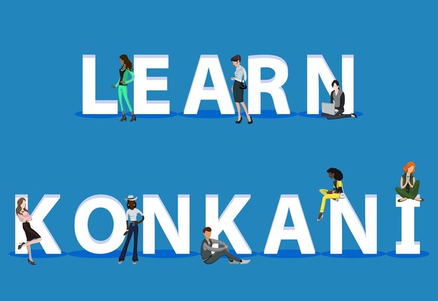 Personas en learn konkani para presentaciones de aplicaciones móviles web