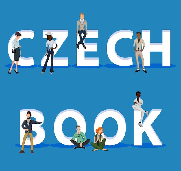 Personas en el libro checo para presentaciones de aplicaciones móviles web