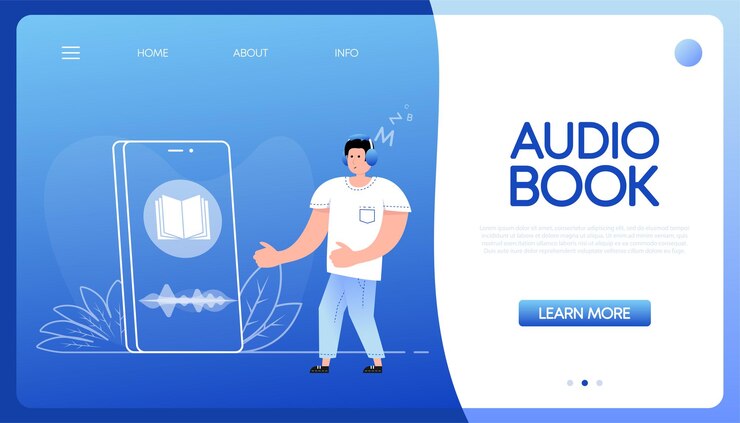 Vector personas de libros de audio en estilo plano diseño de interfaz de usuario de fondo vectorial