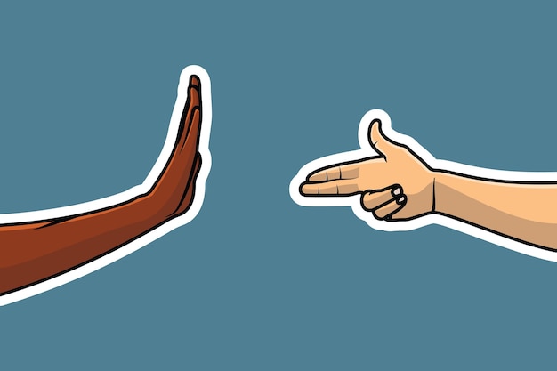 Personas Manos con varios gestos Ilustración vectorial de pegatinas Manos señalando a una persona inocente