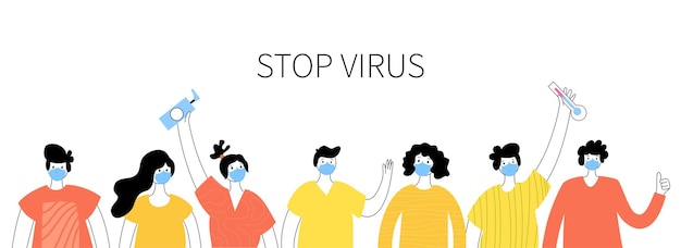 Personas con máscaras haciendo fila luchando contra la infección Protección contra la enfermedad del virus