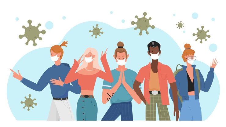 Vector personas con máscaras médicas.