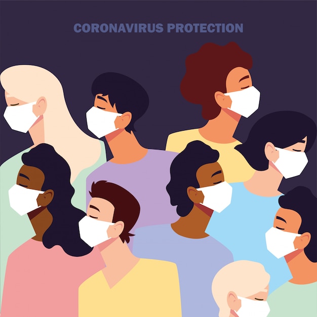 Personas con mascarilla médica, prevención de coronavirus