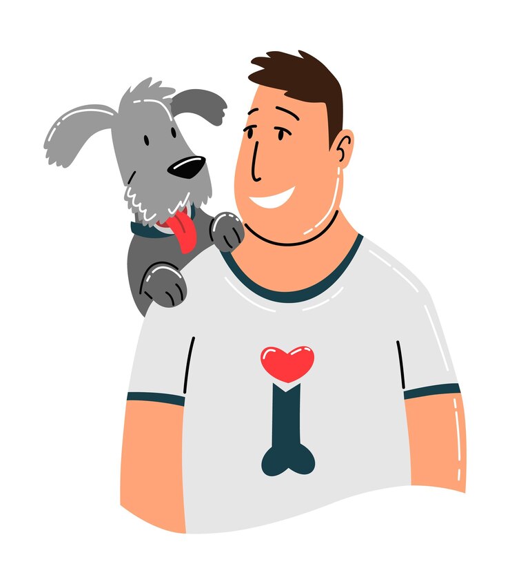 Vector personas y mascotas carácter de dueño de mascota de perro el hombre ama a su animal animal doméstico lindo y adorable