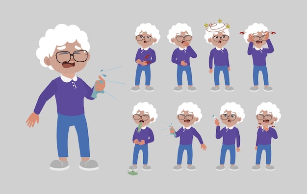 Personas mayores enfermas con diferentes síntomas