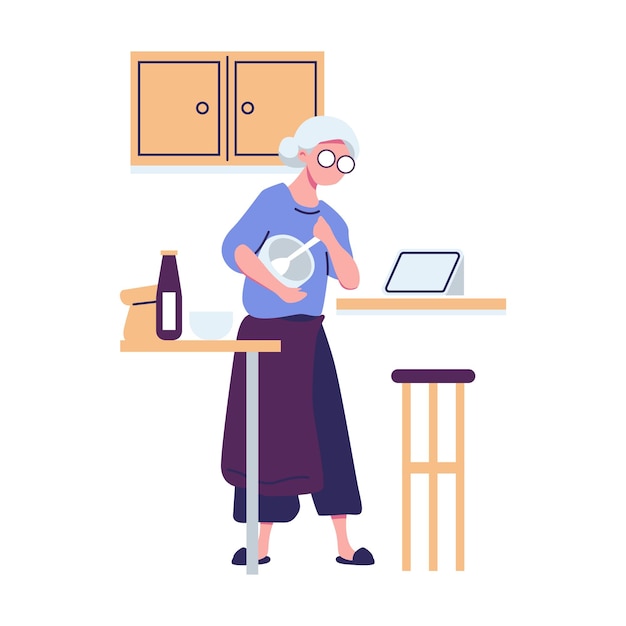 Personas mayores modernas que usan Internet, teléfonos móviles, computadoras, hombres mayores, mujeres, parejas con computadoras portátiles inteligentes, generaciones mayores en línea, ilustración vectorial gráfica plana aislada sobre fondo blanco.