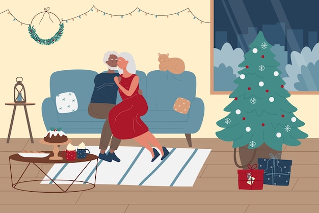 Las personas mayores pasan tiempo juntos en la ilustración de vacaciones de invierno de Navidad.