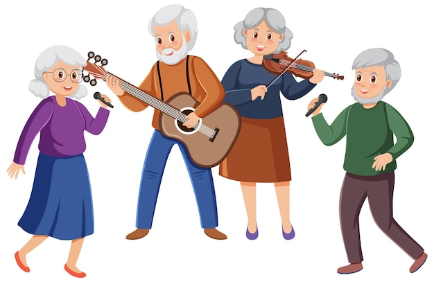 Vector personas mayores tocando instrumentos musicales