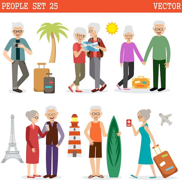 Vector las personas mayores viajan