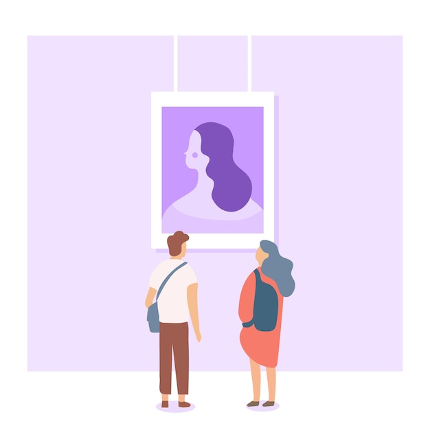 Vector personas en museo o exposición ilustración vectorial plana