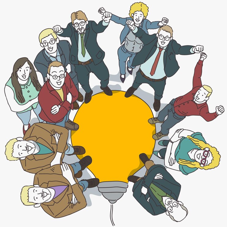 Vector personas de negocios en forma de un círculo ilustración de contorno vectorial