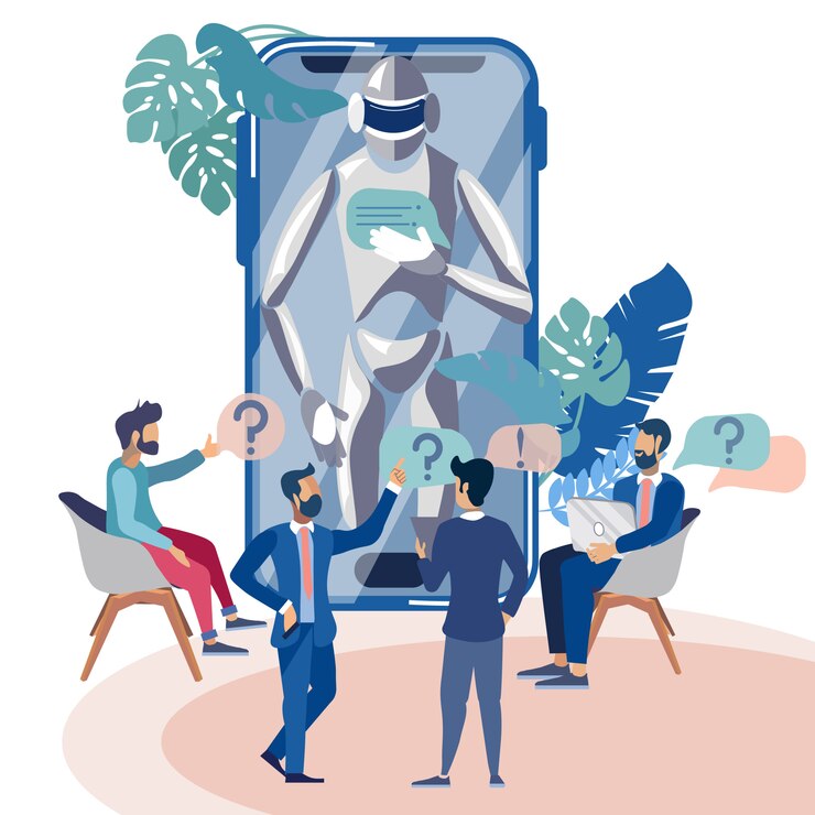 Las personas de negocios hacen preguntas de Chatbot