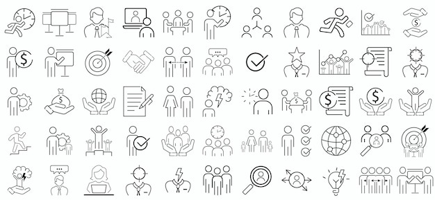 Personas de negocios iconos establecidos Gestión de la oficina de recursos humanos