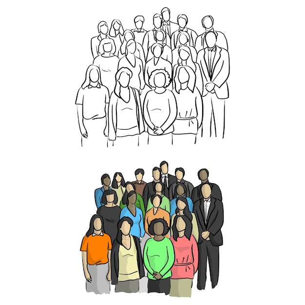 personas de negocios de pie ilustración vectorial boceto garabatos a mano dibujado con líneas negras