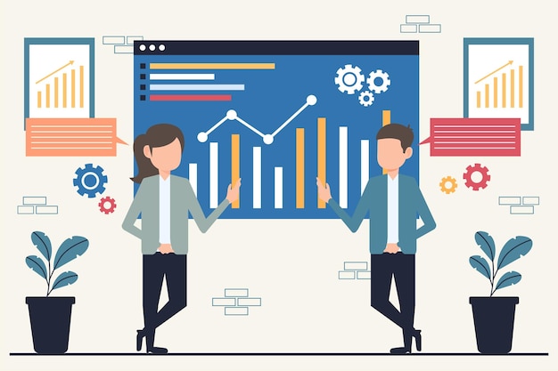 personas de negocios que trabajan para el análisis de datos y el monitoreo en el informe web