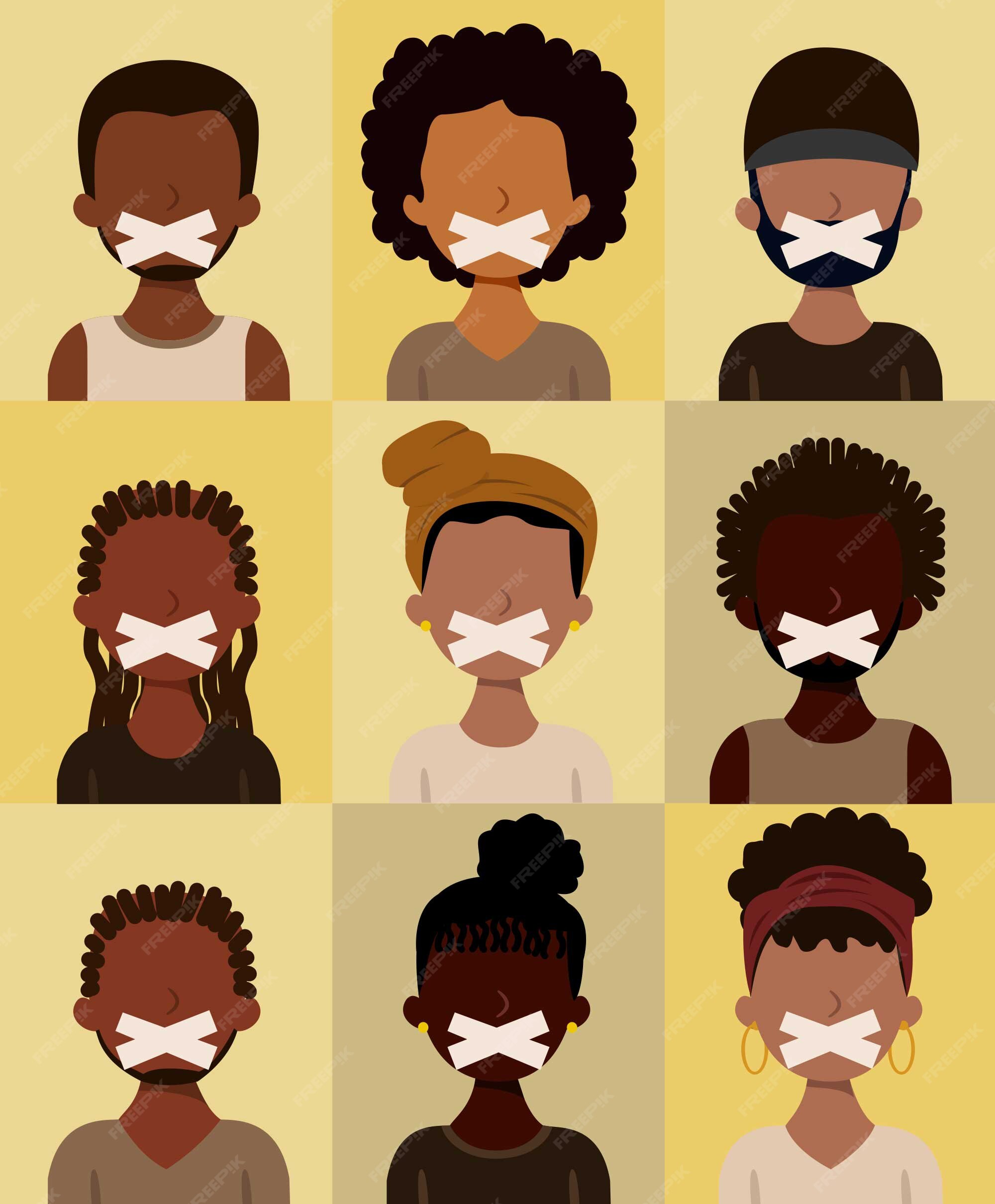 Las personas negras importan, las personas de piel negra con el cartel de  la boca cerrada | Vector Premium