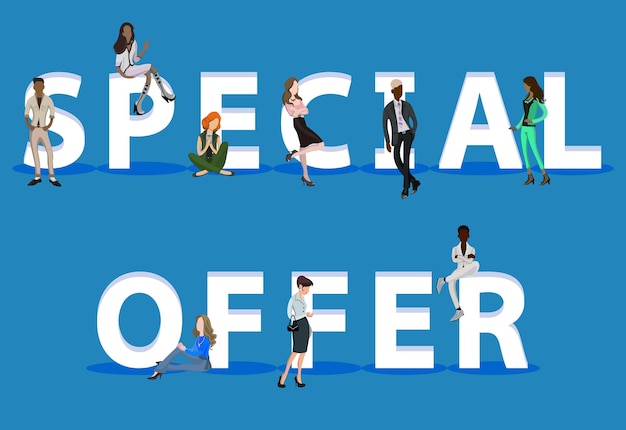 Personas en oferta especial para presentaciones de aplicaciones móviles web