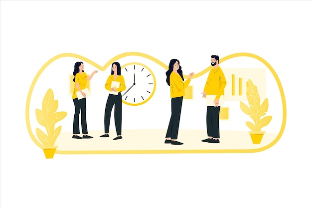 Personas de oficina que trabajan en equipo y discuten temas de trabajo Ilustración