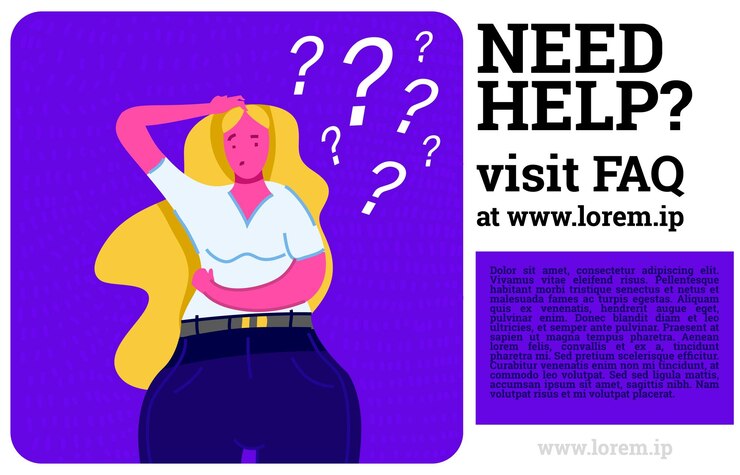 Vector las personas pensativas entienden el problema mujer joven pensante la dama pensativa encuentra una solución exitosa estilo de dibujos animados de ilustración para un cartel o pancarta un personaje lindo pide ayuda con una pregunta
