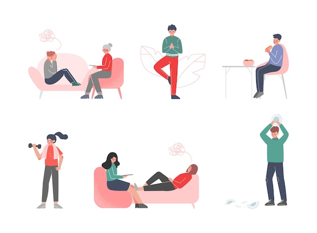 Personas personajes que se preocupan por su conjunto de vectores de salud mental