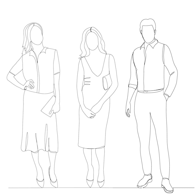 Vector personas de pie un vector de dibujo de línea continua