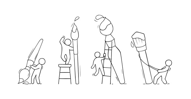 Vector personas y pinceles doodle iconos lindos sobre el arte