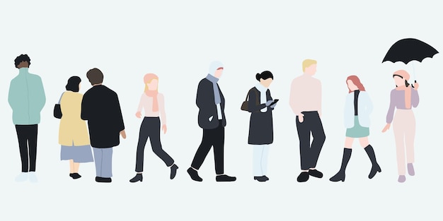 personas planas mínimas masculinas y femeninas ilustración vectorial en ropa de invierno concepto conjunto aislado