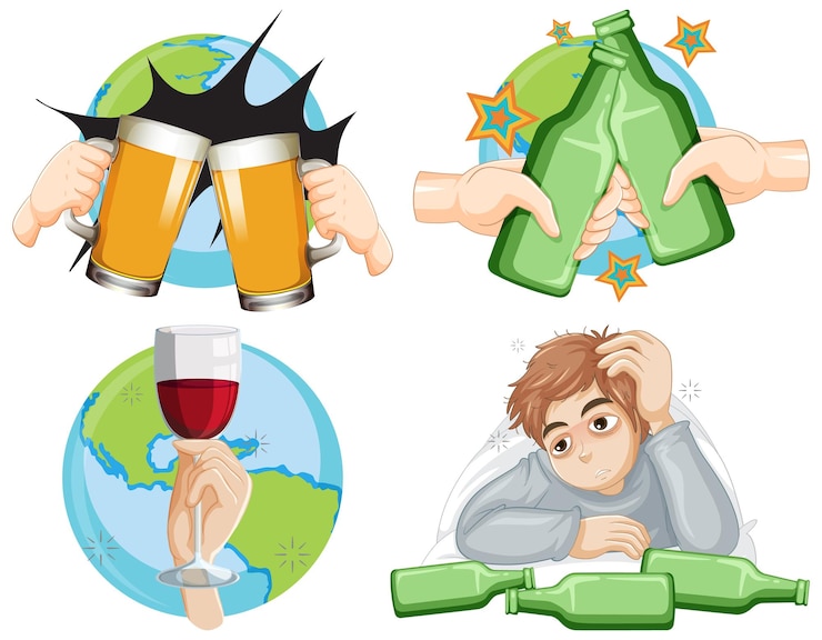 Vector personas poco saludables con bebidas alcohólicas.