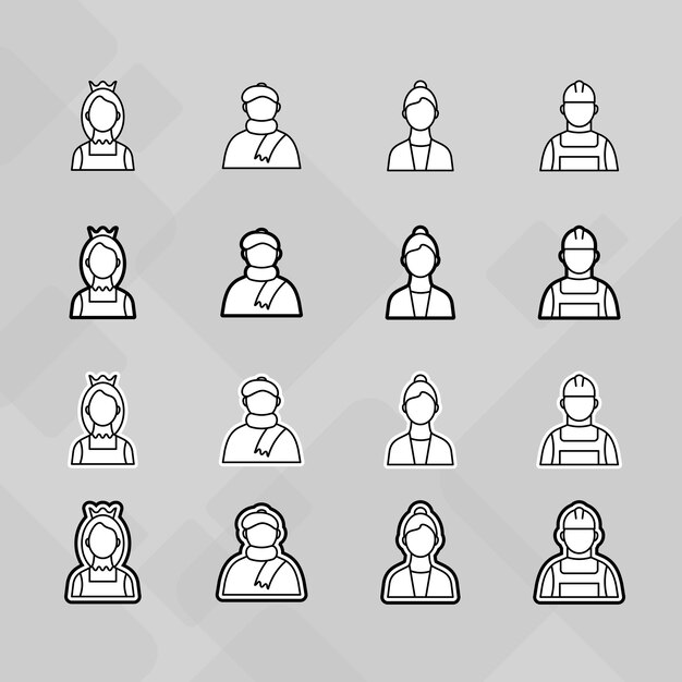 Personas profesión trabajo día de trabajo Avatar foto perfil imagen imagen icono conjunto colección siluetas