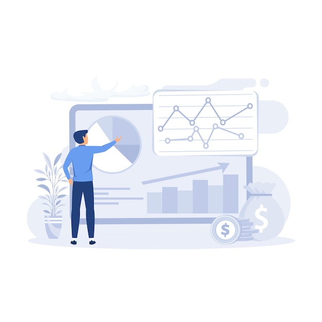Personas que analizan gráficos financieros diagramas de gráficos y otros datos Personajes que invierten dinero