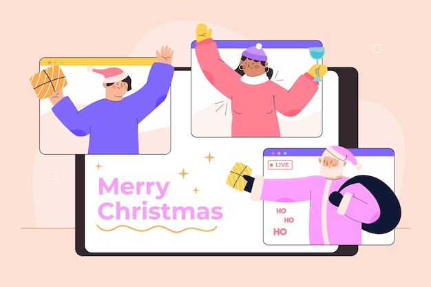 Personas que celebran la Navidad en línea debido a la cuarentena