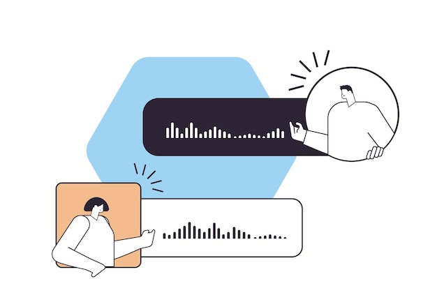 Personas que se comunican en mensajería instantánea mediante mensajes de voz aplicación de chat de audio comunicación en línea de redes sociales