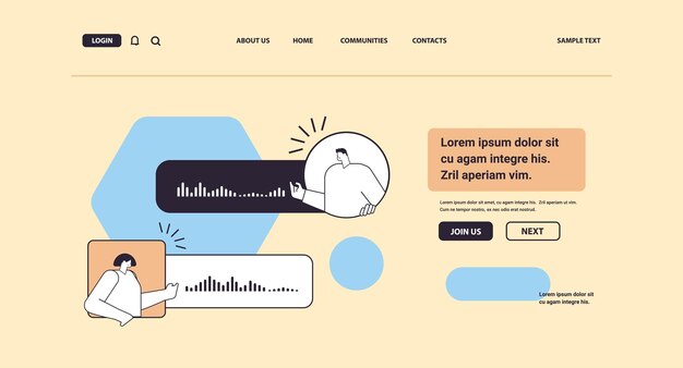 personas que se comunican en mensajeros instantáneos por mensajes de voz aplicación de chat de audio redes sociales concepto de comunicación en línea espacio de copia horizontal ilustración vectorial lineal