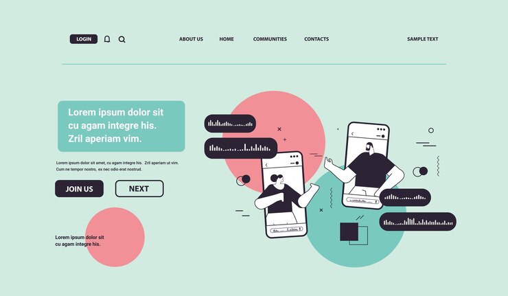 Vector personas que se comunican en mensajeros instantáneos por mensajes de voz en la aplicación móvil aplicación de chat de audio redes sociales concepto de comunicación en línea espacio de copia horizontal ilustración vectorial lineal