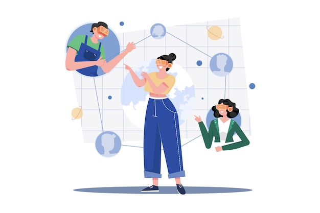 Personas que se conectan en el concepto de ilustración del metaverso