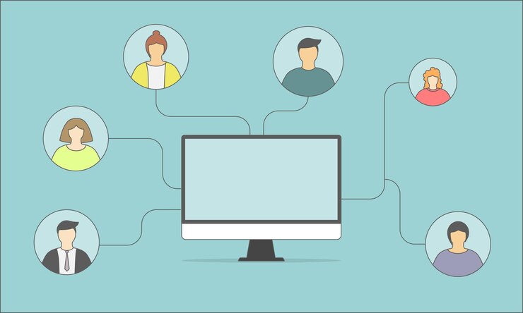 Vector personas que se conectan y trabajan en línea ilustración vectorial