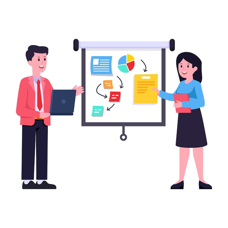 Vector personas que discuten el proceso de trabajo ilustración plana de la planificación empresarial