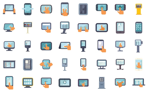 Personas que interactúan con dispositivos de pantalla táctil de diferentes tipos y tamaños