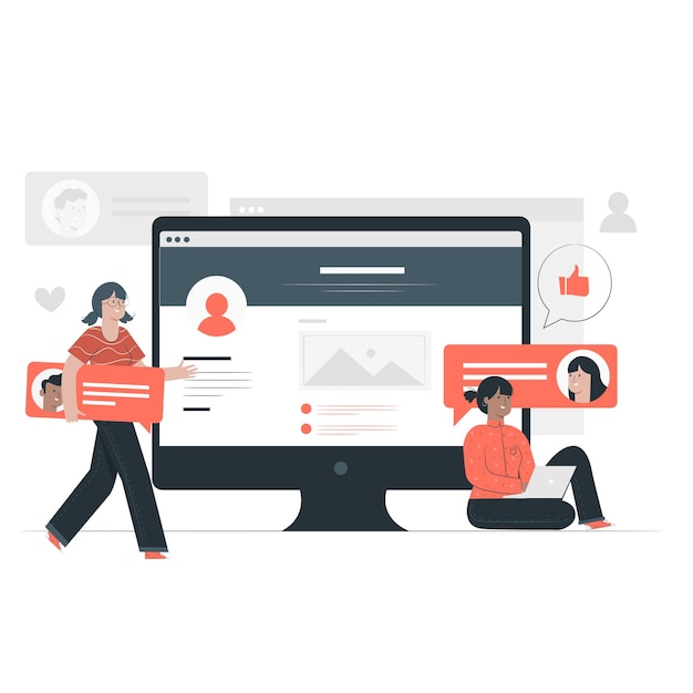 Personas que interactúan en una plataforma de redes sociales a través de computadoras e Internet