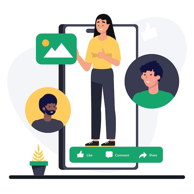 Vector personas que interactúan con las redes sociales