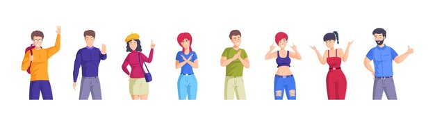 Vector personas que muestran diferentes gestos hombre mujer realizando expresión emocional con las manos