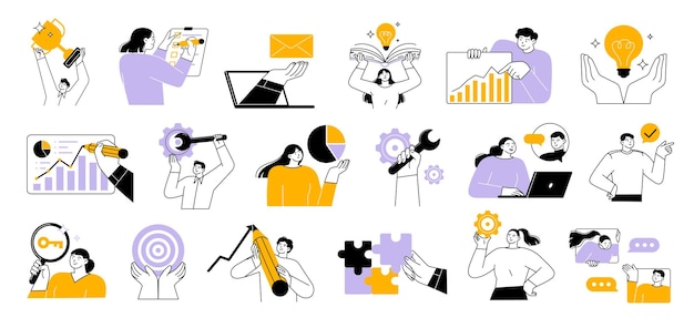 Personas que realizan diferentes actividades comerciales.